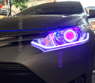 适用于威驰改装 透镜氙气灯天使眼恶魔眼汽车大灯总成