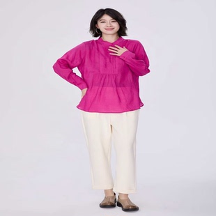 翠色嘉人2026春季新款中式文艺休闲天丝麻长袖衬衫女上衣85019