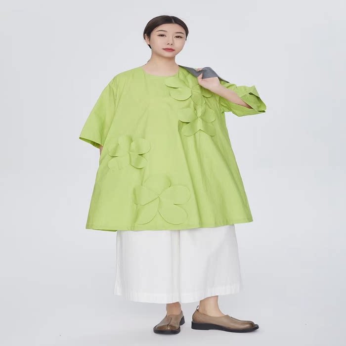 紫布语2026夏季新款立体花朵玫粉连衣裙女款A版遮肉宽松显瘦366
