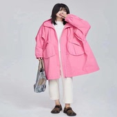 翠色嘉人2026春季 气质休闲女二侧大口袋连帽风衣外套84023 新款