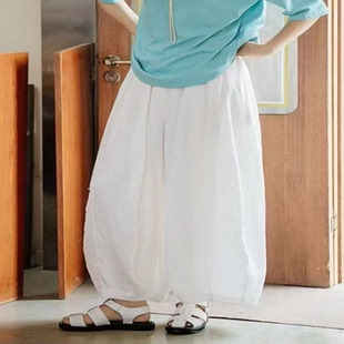 九分裤 女复古文艺显瘦休闲裤 581 棉麻灯笼裤 紫布语2026年春夏新款