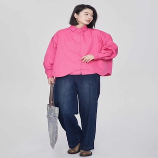 翠色嘉人2026春季新款通勤文艺不规则大码女纯棉上衣衬衫85005