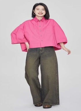 翠色嘉人2026春季新款文艺休闲纯棉大码九分袖女上衣衬衫55003