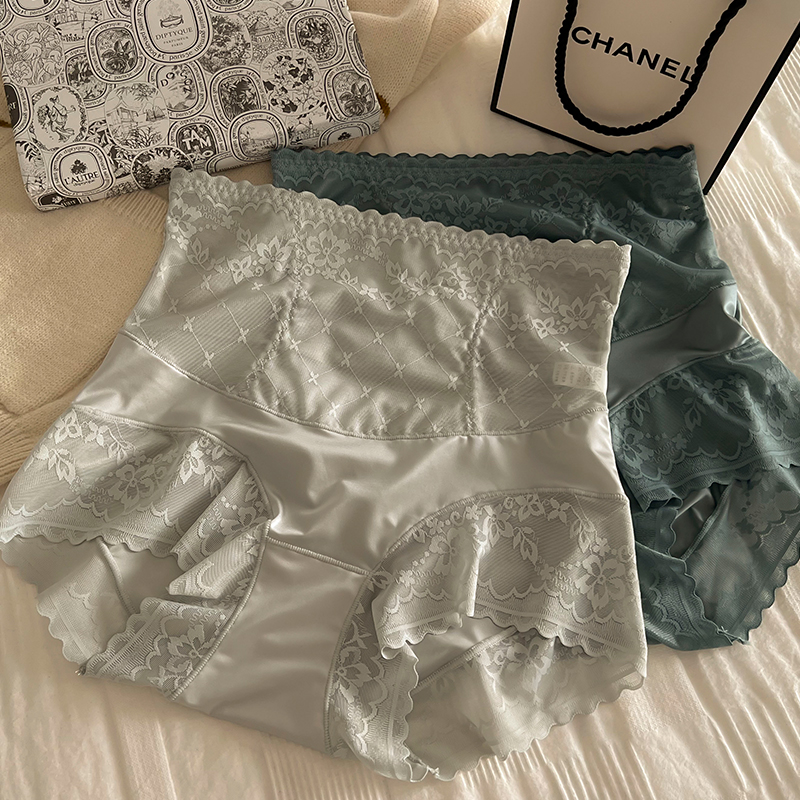 高腰收腹蕾丝内裤女夏季薄款冰丝无痕大码胖mm性感提臀女士三角裤