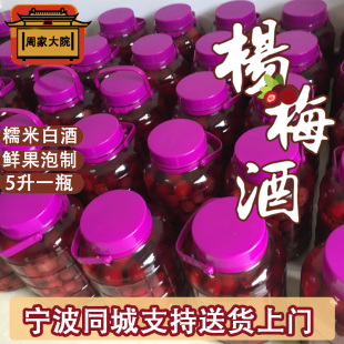 宁波同城配送周家大院杨梅果酒鲜果泡白酒50度5升10斤玻璃瓶果酒