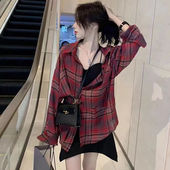 穿搭格子衬衫 小众衬衫 夏季 幂式 防晒衬衫 宽松薄款 长袖 上衣外套女