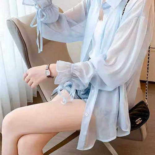 新款超仙防晒衣女夏季防紫外线透气冰丝雪纺开衫外套2022年薄衬衫