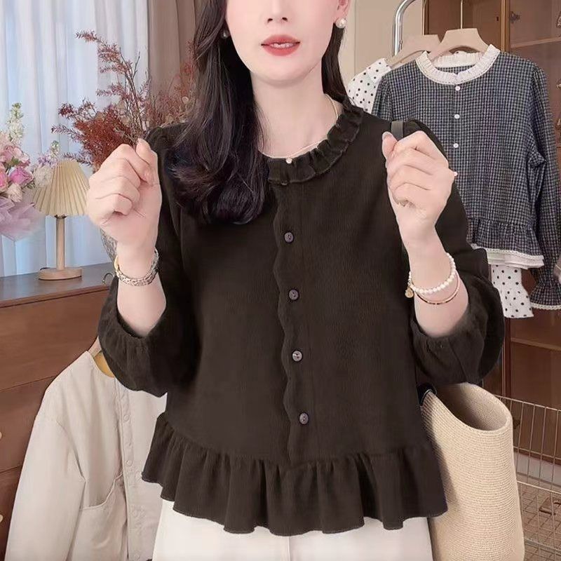 荷叶边时尚百搭花边长袖衬衫