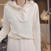 韩系温柔风蕾丝拼接连帽长袖 上衣女 百搭套头打底衫 毛衣针织衫 时尚