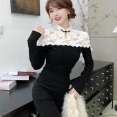 小衫 设计感减龄显瘦绑带长袖 时尚 欧货蕾丝拼接上衣女2026秋冬新款