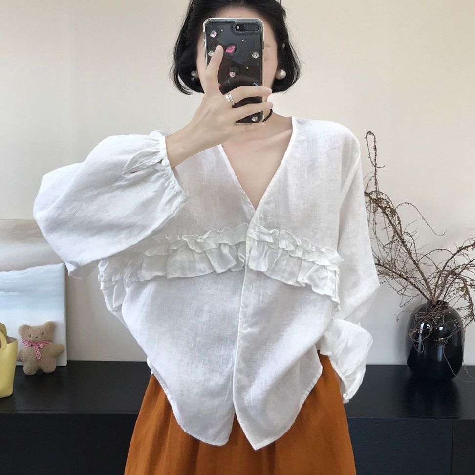 白色衬衫早秋女装2025新款巨好看的小衫设计感别致很仙的上衣服