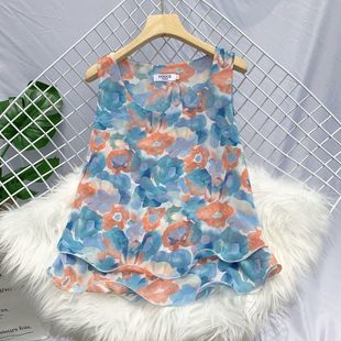 背心吊带2026夏季新款韩版小碎花无袖雪纺衫荷叶边短款打底上衣女