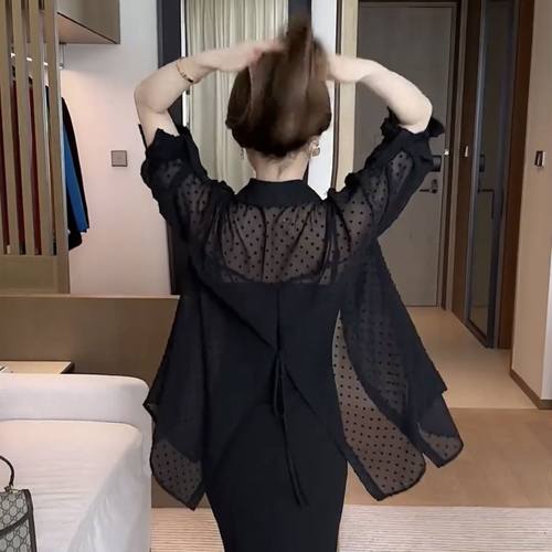小众设计感大码防晒衬衫女夏款薄款披肩外套衬衣2025新款雪纺上衣