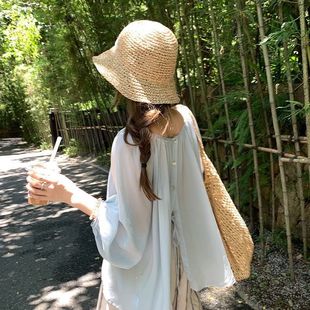 女 会呼吸 气质防晒衬衫 韩系温柔风两面穿宽松显瘦灯笼袖 上衣小衫