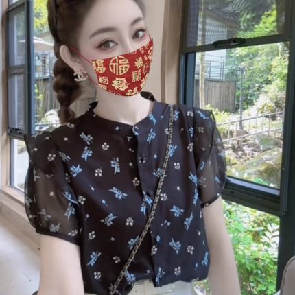 韩版气质减龄碎花短袖衬衫女装2025夏季新款休闲显瘦独特漂亮上衣