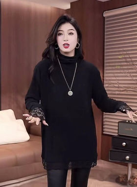 时尚洋气拼接蕾丝高领打底T恤SZ1116休闲百搭套头长袖女士上衣