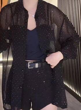 亮片网红时尚衬衫宽松小香风洋气显瘦气质韩版长袖防晒衫上衣女