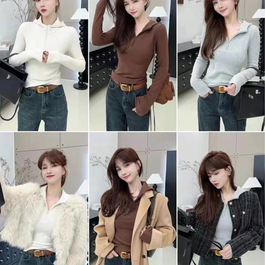 卡卡女装官方旗舰正品《美式街头》加绒连帽卫衣T恤拉链长袖上衣