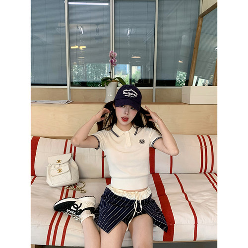 Le 19 RomanLand针织天丝学院风上衣套装缎面甜美修身裤裙两件套