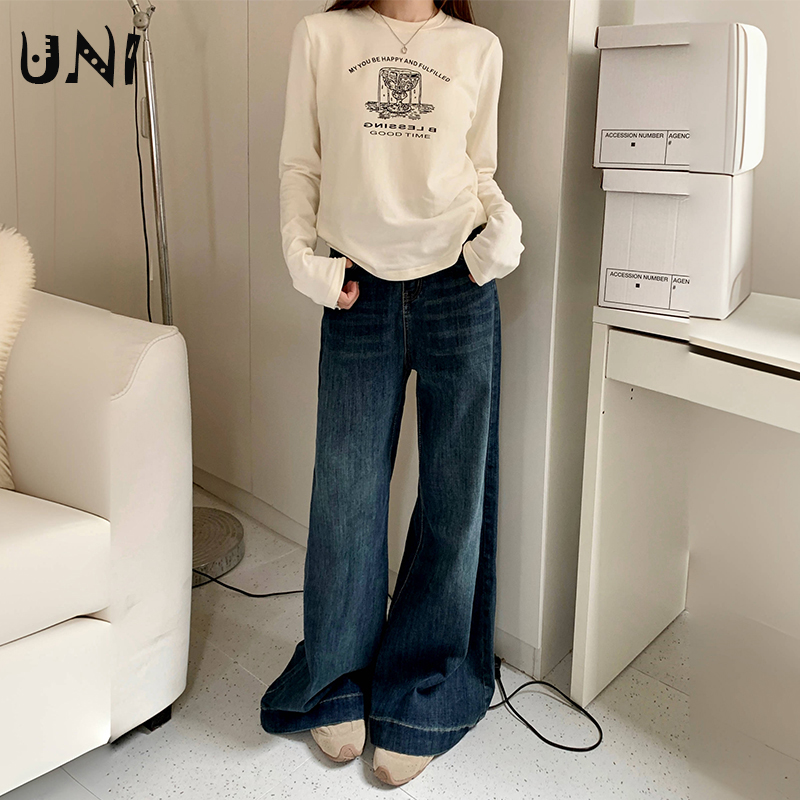 港味复古宽松阔腿牛仔裤