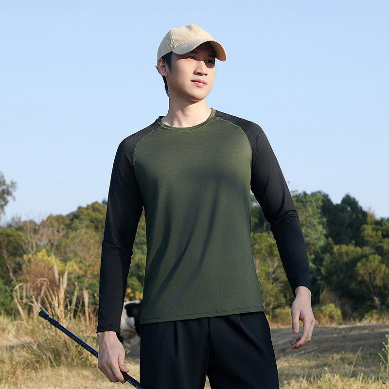 户外长袖速干T恤男圆领修身健身跑步服弹力冰丝上衣足球训练服薄