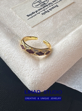 LIHAO法式复古红色珐琅滴釉戒指女ins风潮流小众设计高级感食指环