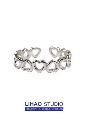 LIHAO爱心开口戒指女心形镂空复古ins潮人韩国时尚个性钛钢不掉色
