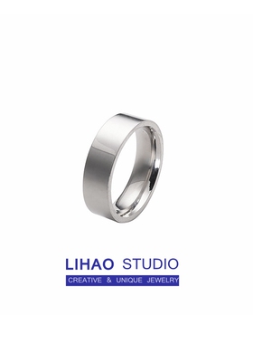 LIHAO光面宽版钛钢不掉色素圈戒指女INS潮流嘻哈朋克土酷暗黑系男