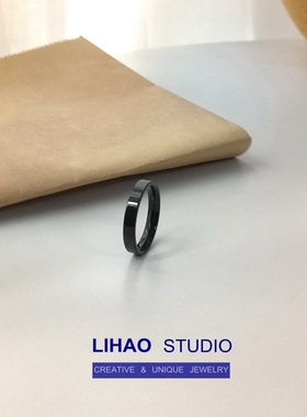 LIHAO黑色素圈光面戒指男INS潮人钛钢不掉色小众设计高级感食指女