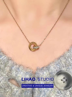 LIHAO罗马数字双环项链女INS复古风小众设计高级感不掉色学生百搭