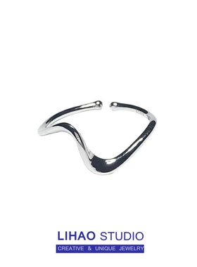 LIHAO随行波纹开口戒指女小众设计个性ins潮时尚冷淡风简约指环男