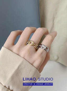 LIHAO宽版猪鼻子戒指女INS潮流小众设计时尚个性冷淡风高级感网红