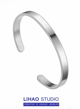 LIHAO开口手镯女钛钢不掉色INS风小众设计潮流冷淡风银色宽面男