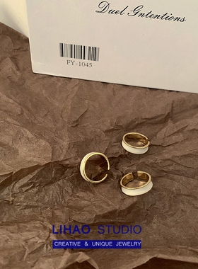 LIHAO白色滴釉戒指女INS潮简约复古个性港风小众叠戴夸张欧美配饰