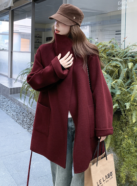 现货 毛耗牛绒桑蚕丝双面羊绒大衣 秋冬外套女