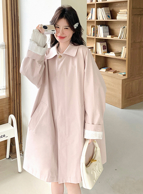 绣花袖口温柔风单排扣中长甜美风衣外套女 春秋冬