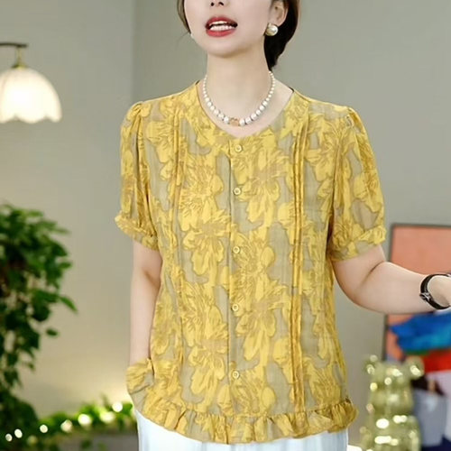 夏季减龄妈妈装天丝棉麻短袖T恤