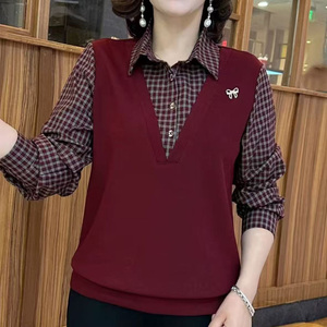 2026年早春新品纯棉长袖衬衫女减龄妈妈装宽松休闲大码百搭外套潮