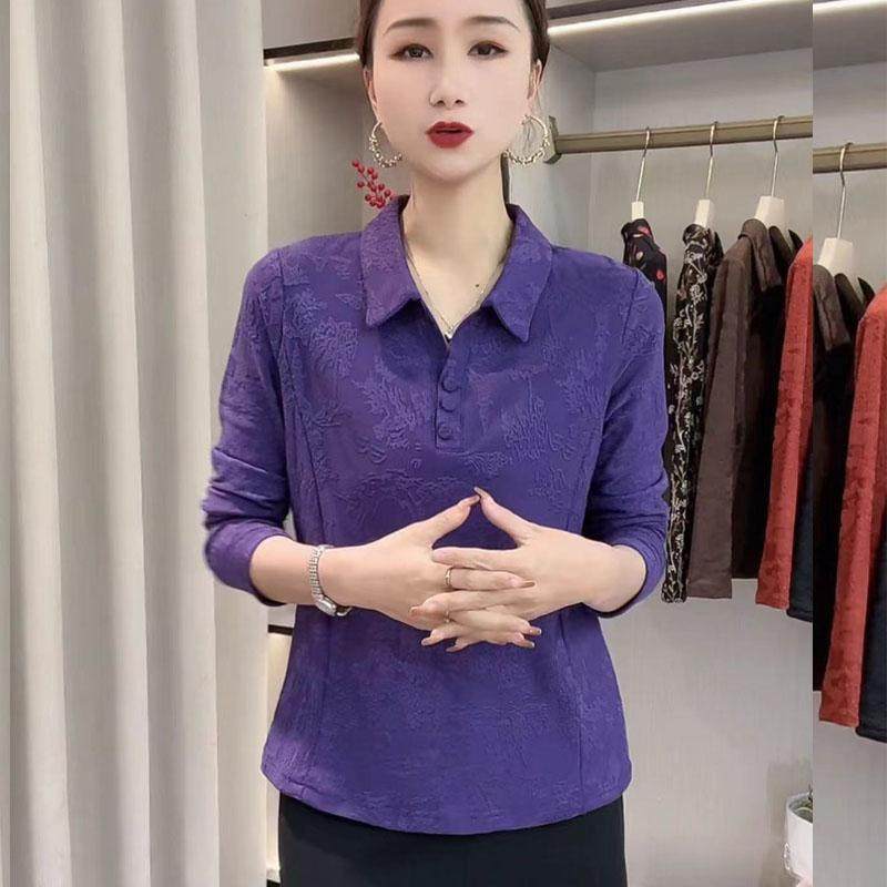 中老年女装春季新品大码长袖t恤减龄妈妈装宽松休闲提花纯棉衬衫,女装/女士精品,衬衫,淘宝优惠券,粉丝福利购,淘宝优惠卷