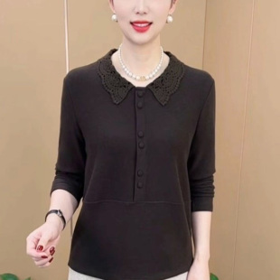 时尚妈妈装秋冬季刺绣加绒打底衫中年女装双面慕斯绒保暖遮肚上衣