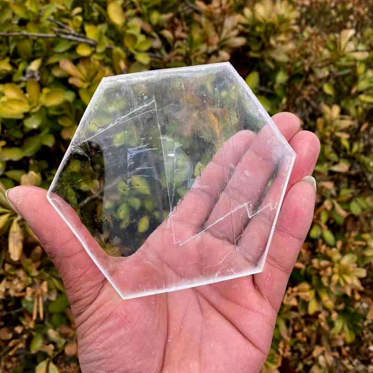天然透石膏切片爱心形圆形正方形六边形五角星摆件杯垫水晶消磁