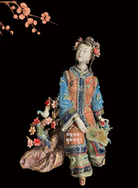 明清古典石湾陶瓷仕女摆件