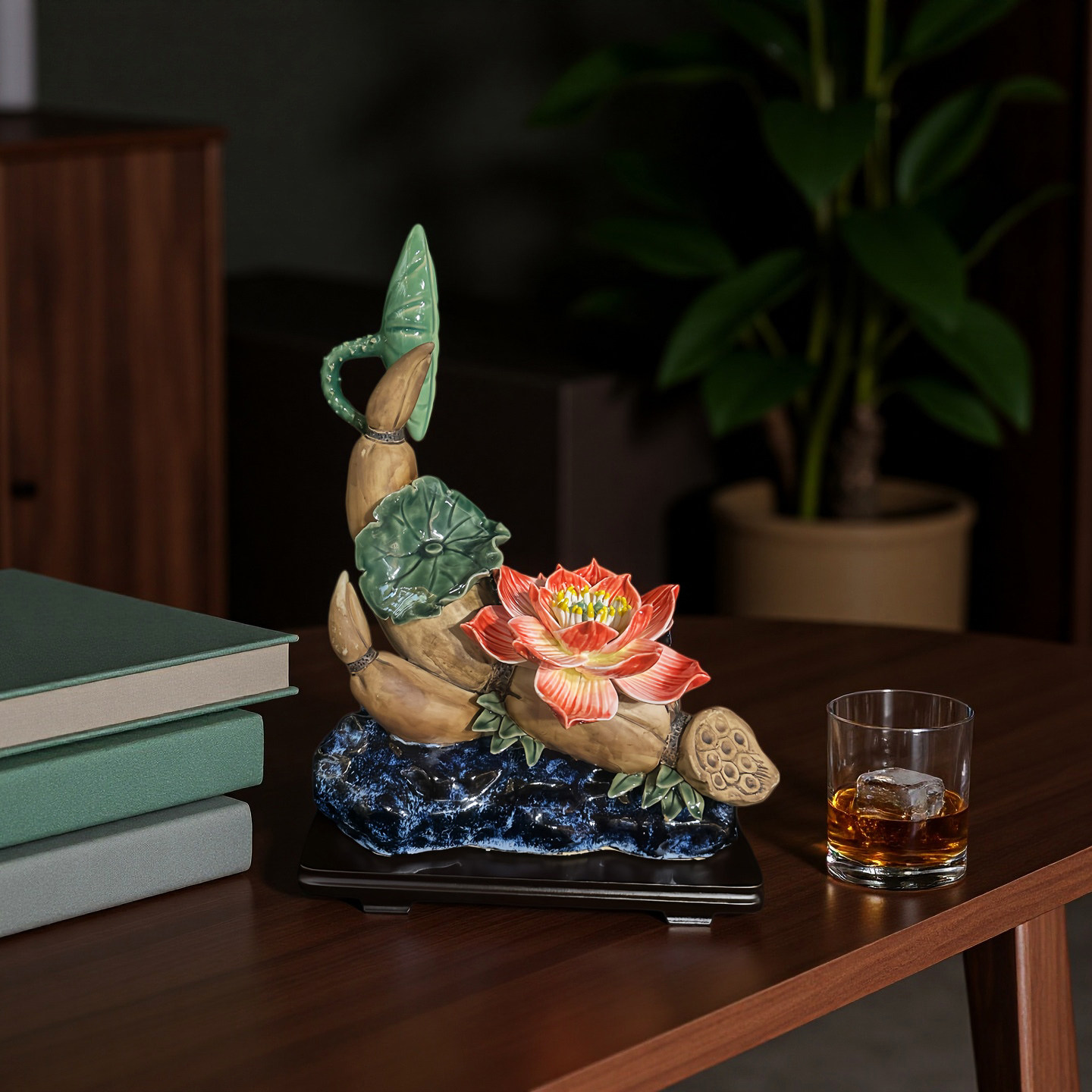 石湾陶瓷荷花莲藕家居客厅饰柜桌面摆件莲花装饰品家居工艺品