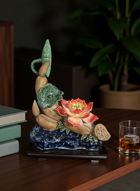 石湾陶瓷莲花莲藕客厅桌面摆件