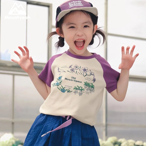 山系女童插肩短袖T恤大自然印花