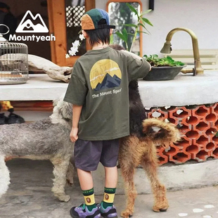 男童夏新款 山系户外印花短袖 山野有趣 中大童t恤上衣潮 100%棉