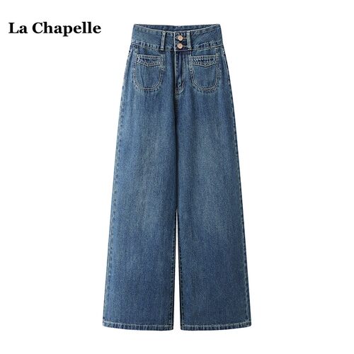 拉夏贝尔/La Chapelle复古高腰牛仔阔腿裤女春季新款宽松显瘦长裤
