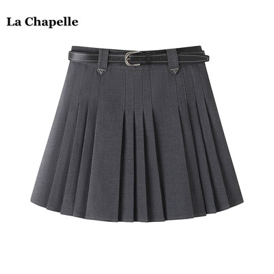 拉夏贝尔/La Chapelle韩系高腰显瘦百褶半身裙秋季百搭西装短裙女