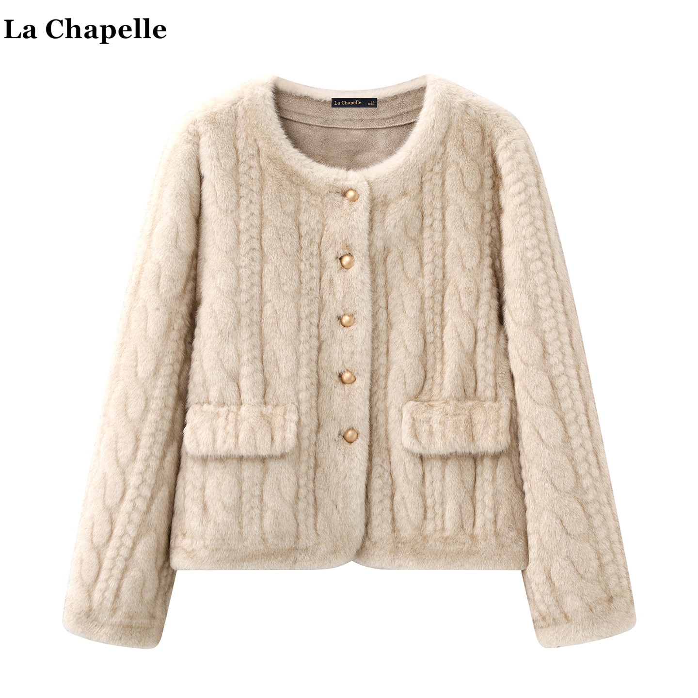 拉夏贝尔/La Chapelle小香风皮毛一体外套女秋冬新款保暖毛毛上衣