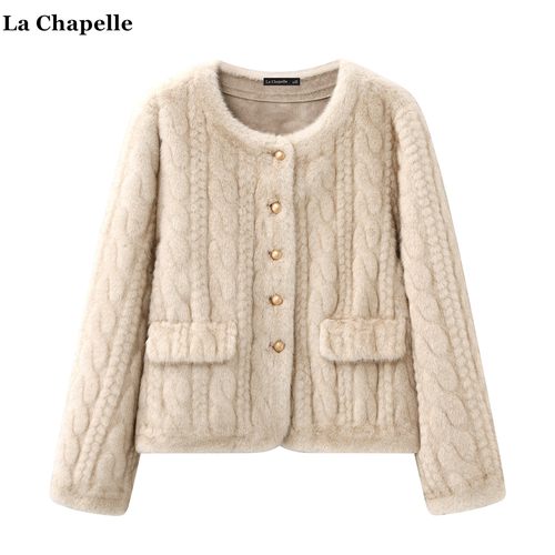 拉夏贝尔/La Chapelle小香风皮毛一体外套女秋冬新款保暖毛毛上衣